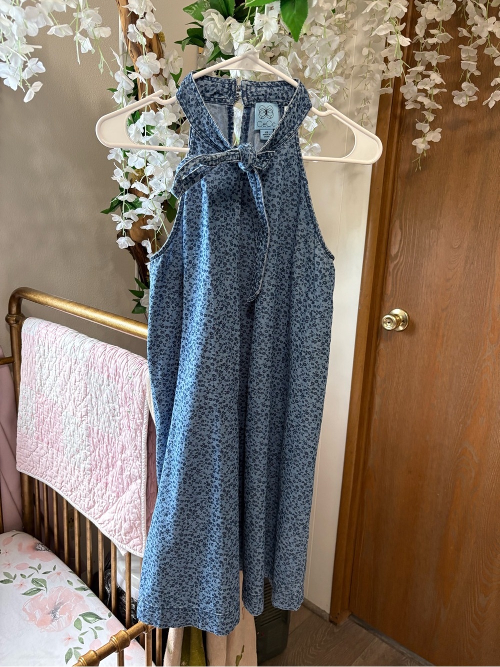 CeCe Blue Floral Mini Dress with Bow Halter
